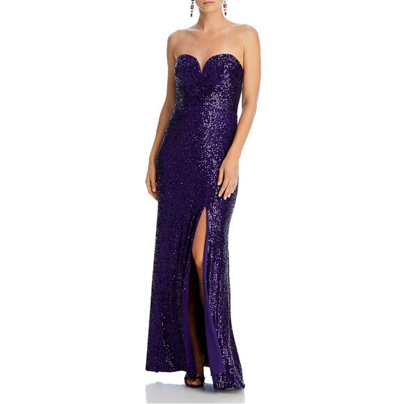 Strapless Sequined Evening Gown Purple Size 6 Thigh Slit Column Dress by AQUA - Picture 12 of 14